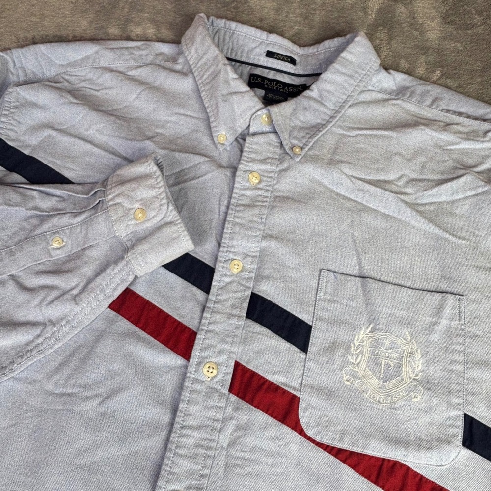 U.S. Polo Assn. Button Down Shirt Mens 4XLT Blue Stripe Oxford Stretch